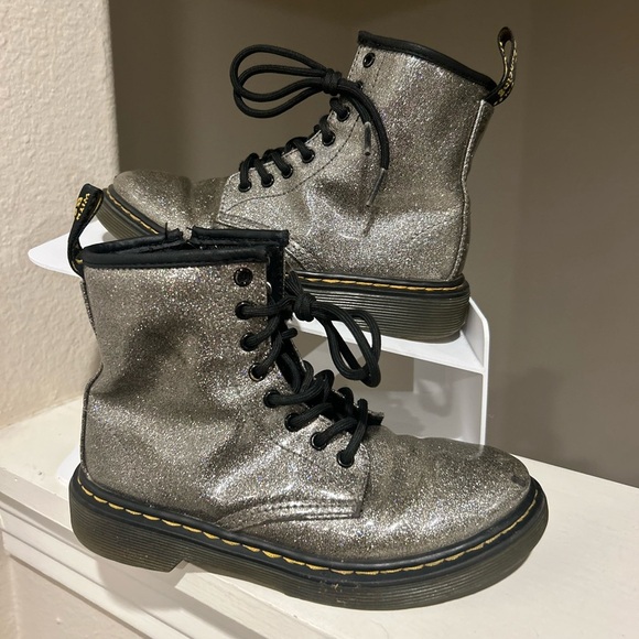 Dr. Martens Other - Dr Martens 1460 Glitter Youth Combat Boots Size 1 Lace Up Zip Side Bling J 1 Doc